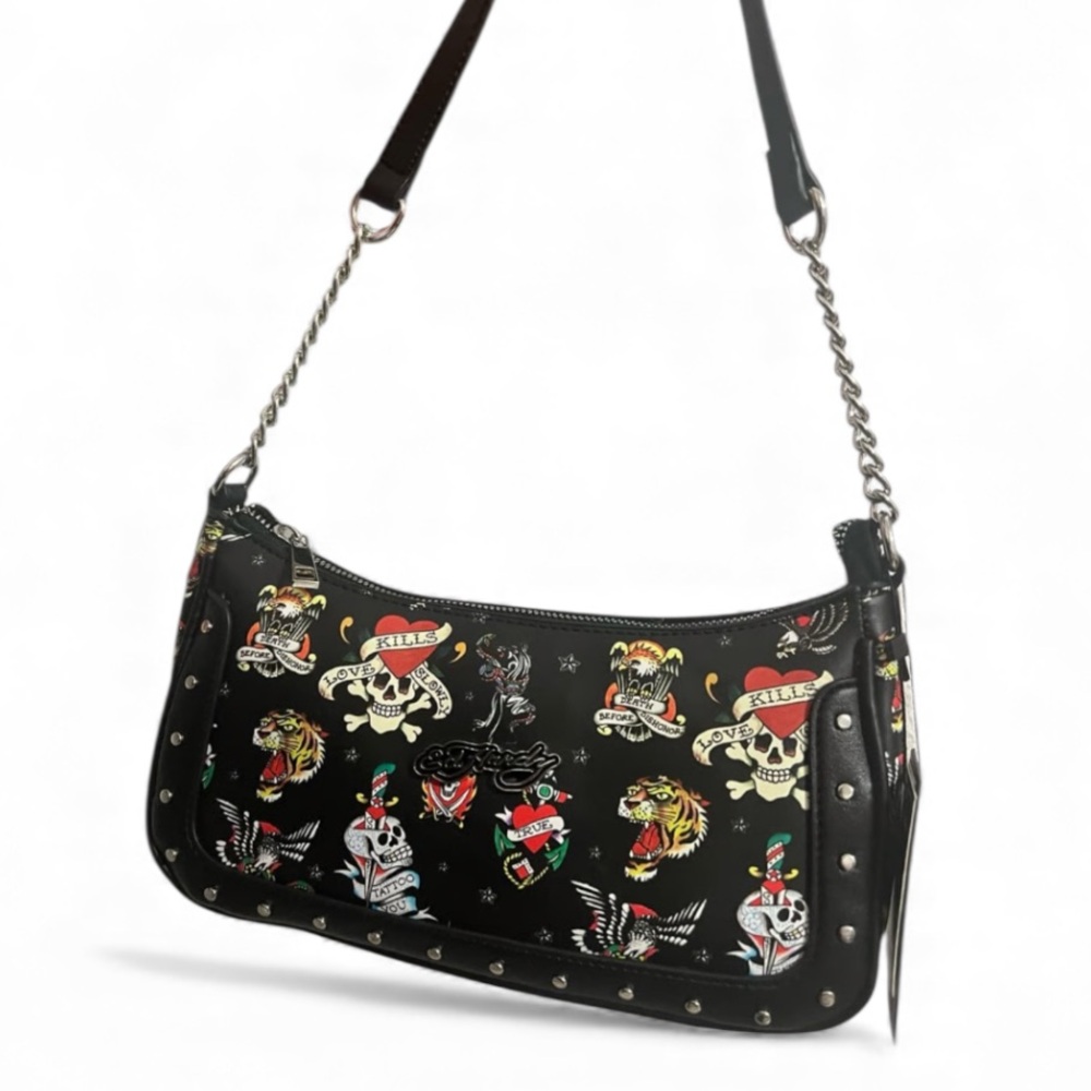 Ed‎ Hardy Black and Red Tattoo Shoulder Bag